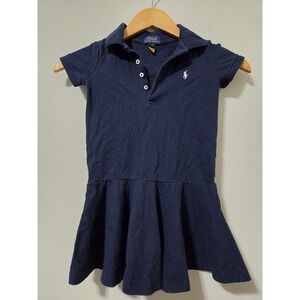 Polo Ralph Lauren Girls Navy Blue Mesh Polo‎ Dress Pink Pony Size 4 4T